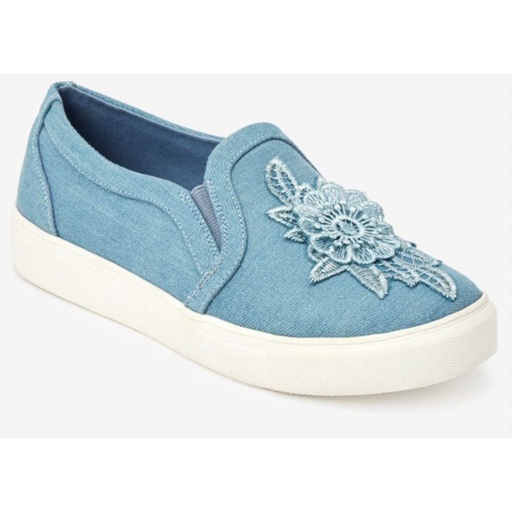 Comfortview Womens The Skyla Denim Slip On Sneaker Floral Embroidered Sz 10WW